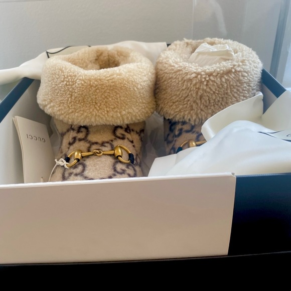 BRAND NEW IN BOX GUCCI REAL WOOL LAME GG MONOGRAM HORSEBIT BOOTS - Picture 3 of 7